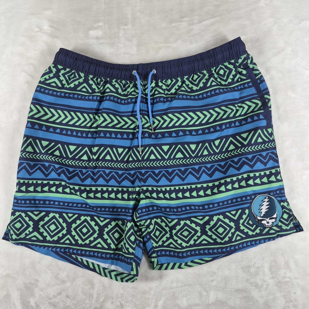 SEC 119 Board Shorts Men's 3XL Green Blue 6" Inseam Lined Beach Grateful Dead